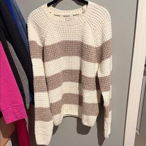 Bearpaw Striped Knit Sweater - Cream and Brown